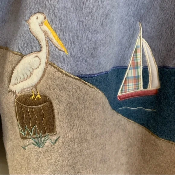 Vintage Fleece Top Shirt Shacket Medium Oversized Nautical Lighthouse Coastal - Picture 12 of 16